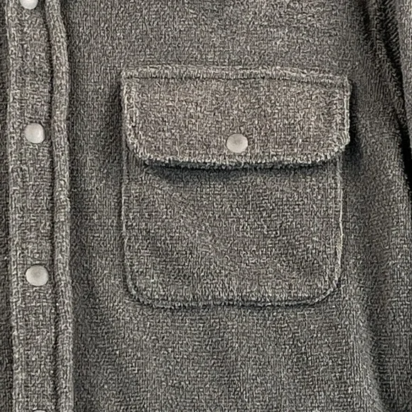 Outerknown Shirt Jacket Mens Small Gray Snap Front Terry Fleece Shacket Pocket - Picture 4 of 11